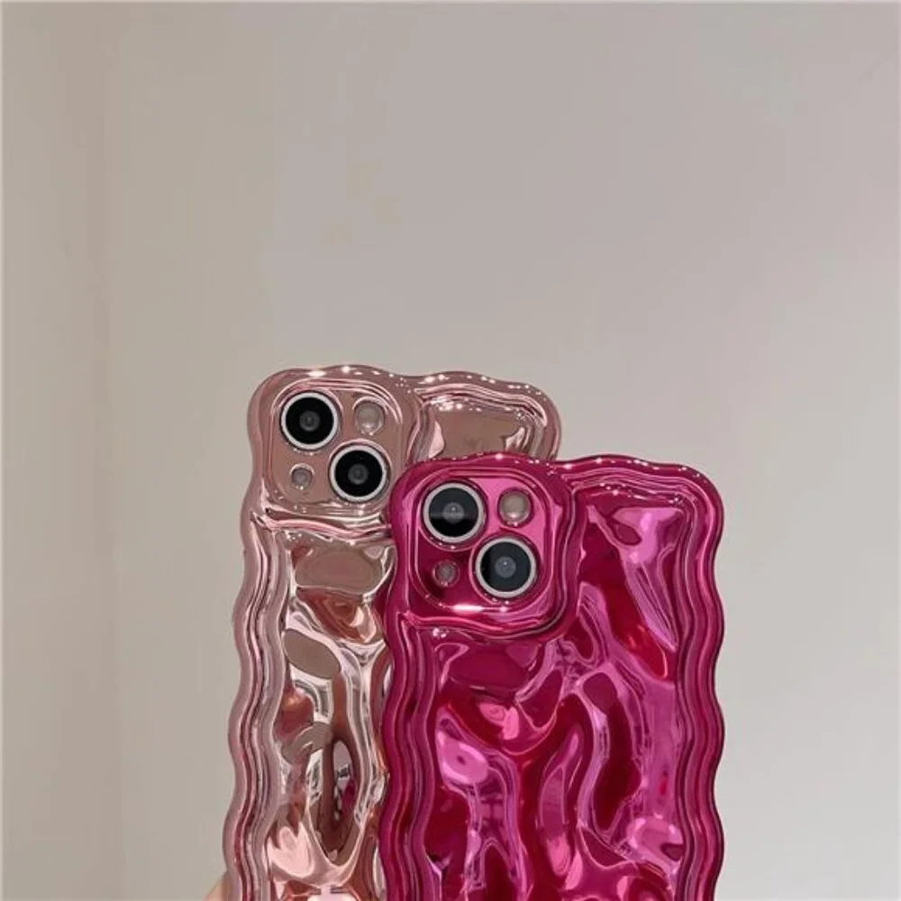 3D Meteorite Bubble Pattern Electroplate Plating Glitter iPhone 15, Hot Pink